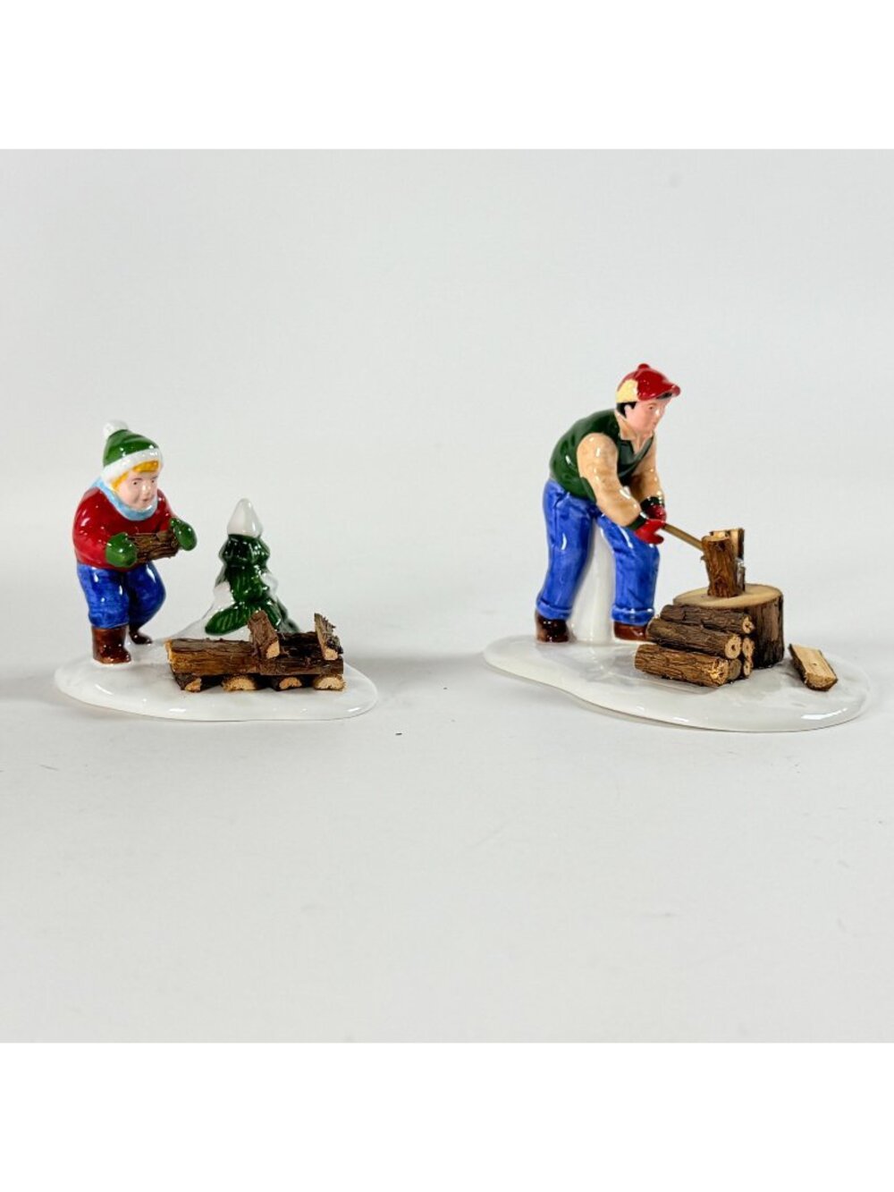 The Original Snow Village Chopping Firewood Set Of 2 Ceramic 54863